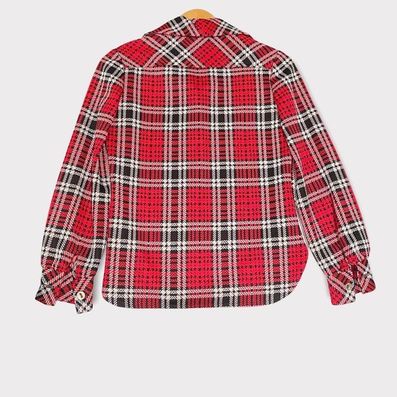 vtg womens Judy Way red plaid wide collar button blouse XS-S - Picture 2 of 10
